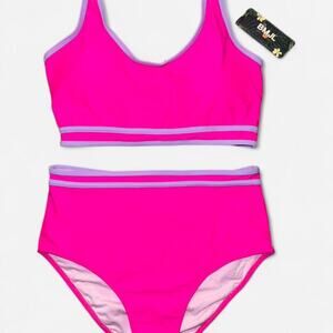 NWT - BMJL Pink Purple High-Waisted Bikini Set Athletic Top Lined - Size Medium